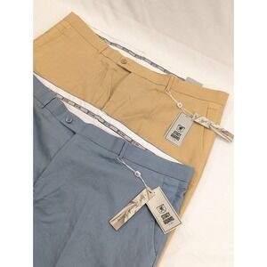 2) Two NWT STACY ADAMS 100% Linen Soft‎ Touch Pants 42x31 (42x30 Tag) Blue Beige